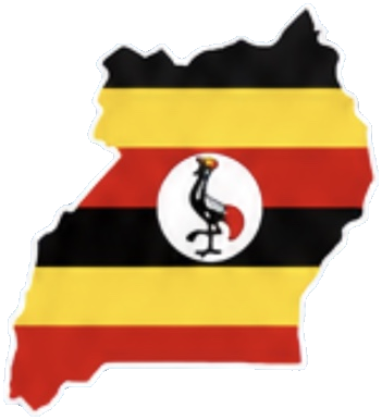 Uganda map in national flag colours