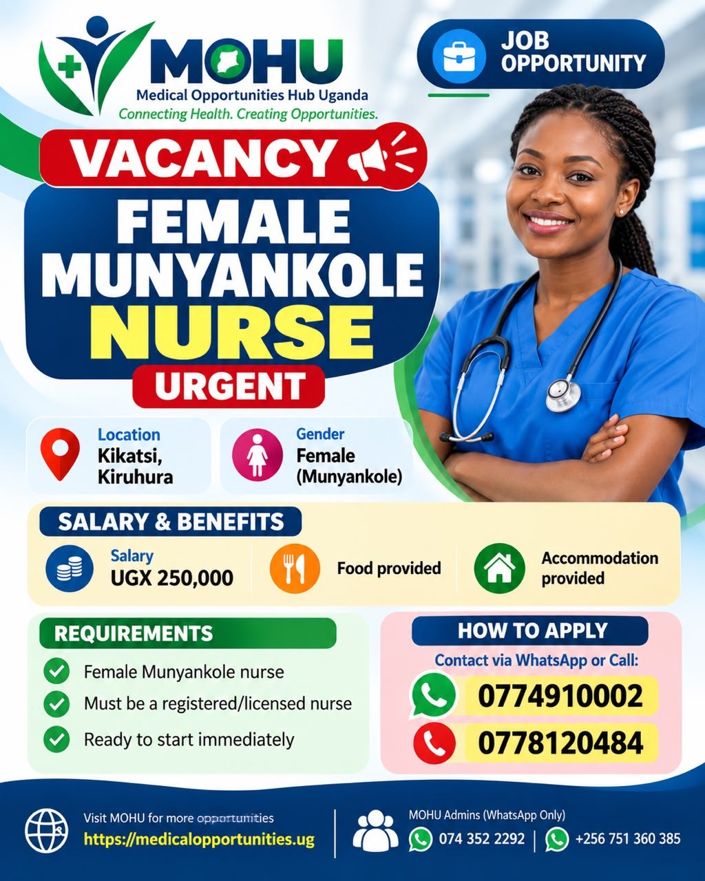 Female Munyankole Nurse Needed – Urgent Recruitment