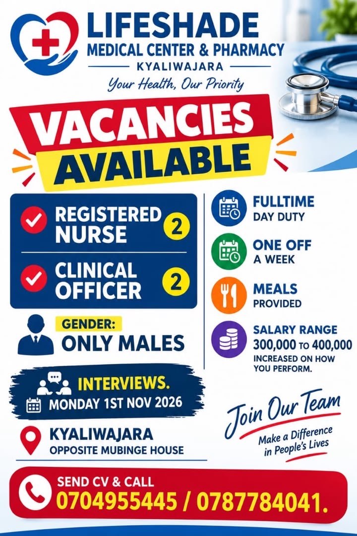 Lifeshade Medical Center & Pharmacy — 4 Vacancies (Registered Nurse and Clinical Officer)