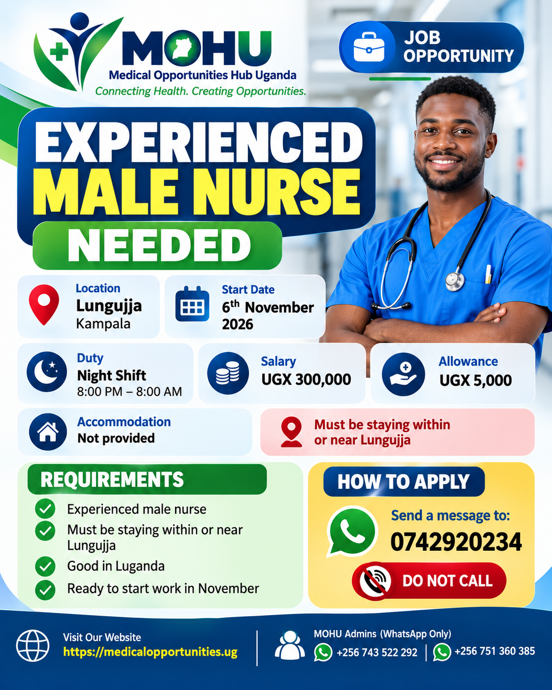 Experienced Male Nurse – Night Shift – Lungujja
