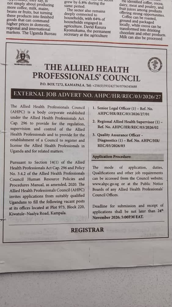 Allied Health Professionals Council - External Job Advert 2026/27 - 3 Vacancies