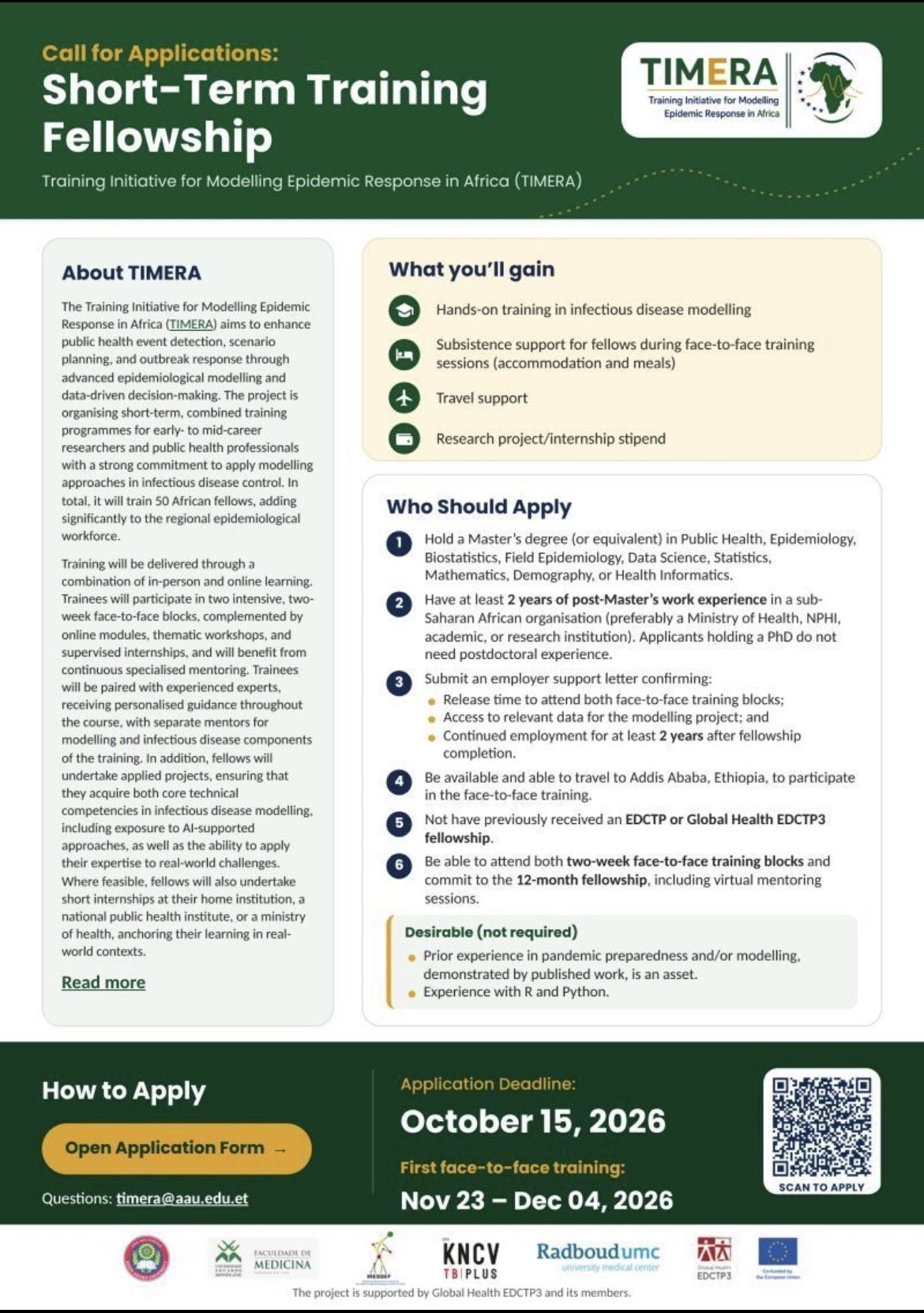 TIMERA Short-Term Training Fellowship – Infectious Disease Modelling