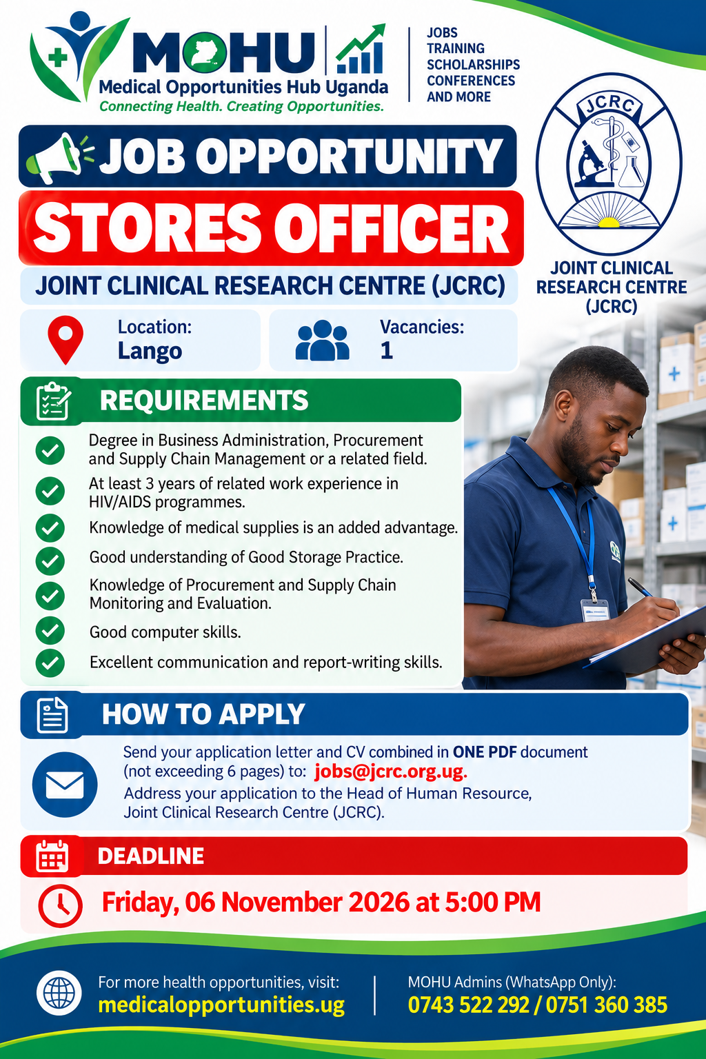 Stores Officer - Joint Clinical Research Centre (JCRC)