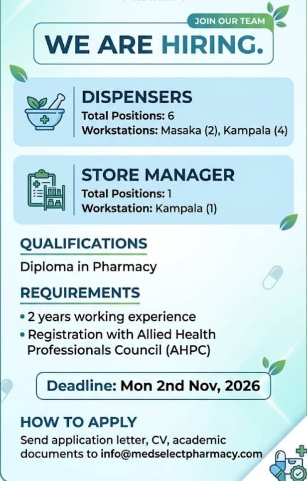 MedSelect Pharmacy Recruitment — 7 Vacancies (Dispensers and Store Manager)