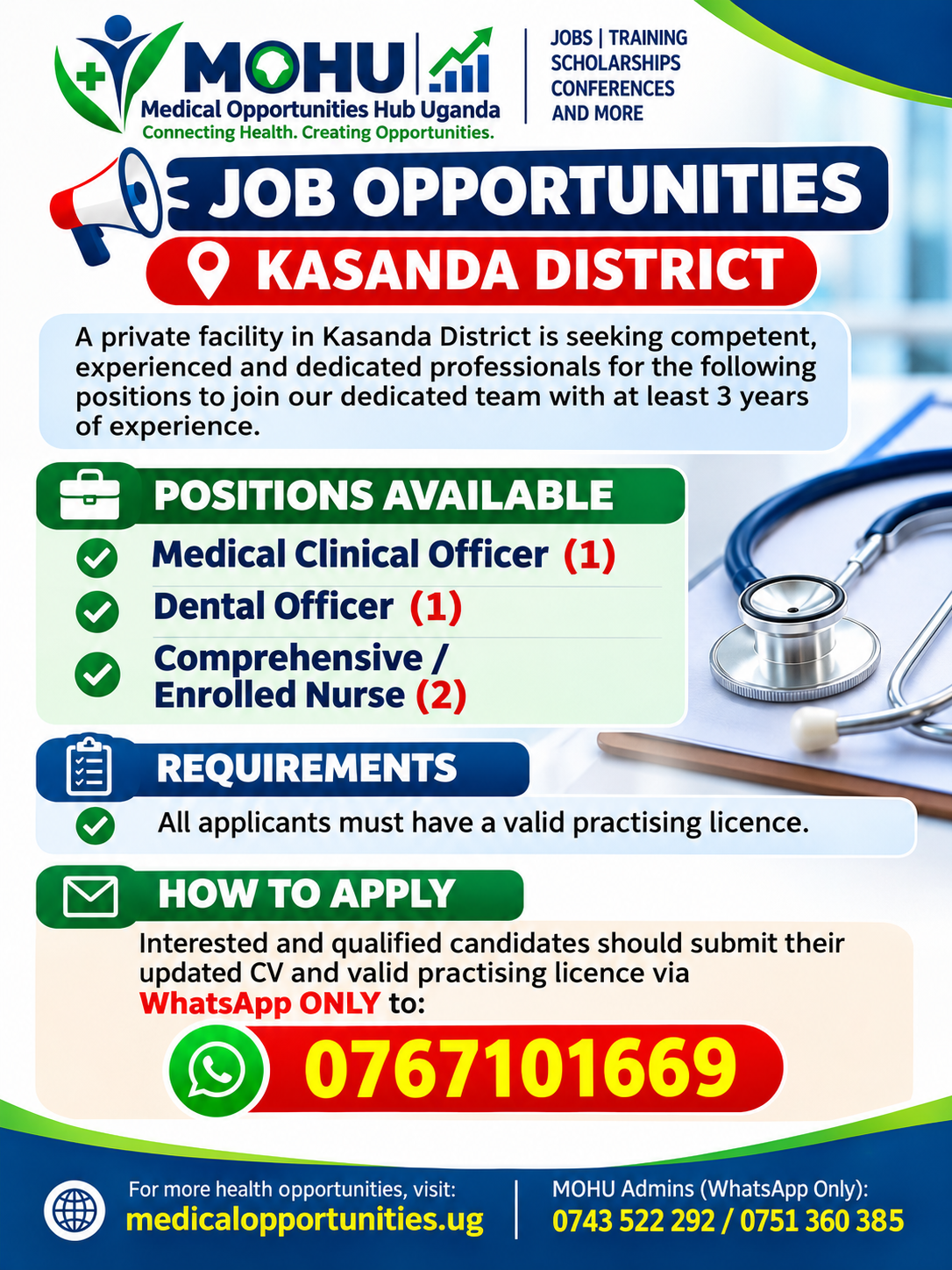 Kasanda District Healthcare Recruitment – 4 Vacancies