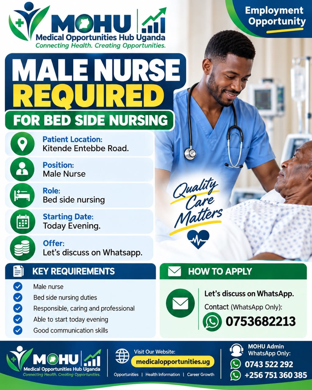 Male Nurse for Bedside Nursing - Immediate Start