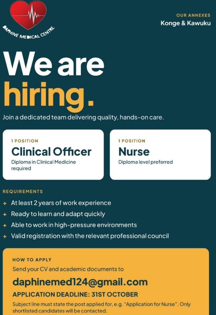 Daphine Medical Centre Recruitment - Clinical Officer and Nurse